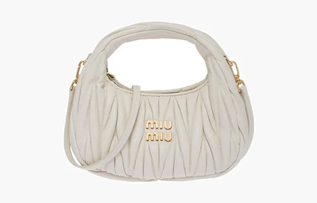 Сумки Miu Miu Wander matelassé nappa leather hobo mini-bag «White» 