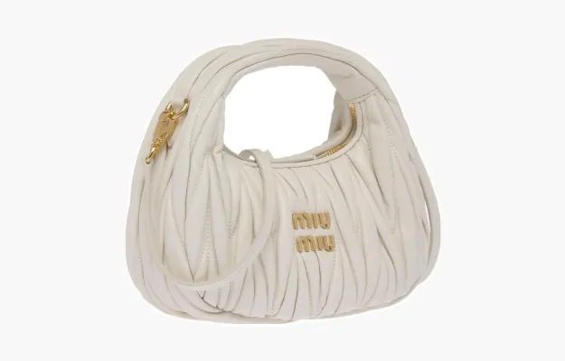 Сумки Miu Miu Wander matelassé nappa leather hobo mini-bag «White» 