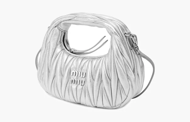 Сумки Miu Miu Matelassé Nappa Leather Hobo Mini Bag «Argento» 