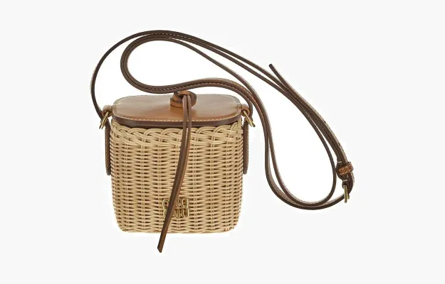 Сумки Miu Miu Woven Fabric and Leather Micro-Bag «Tan/Caramel» 