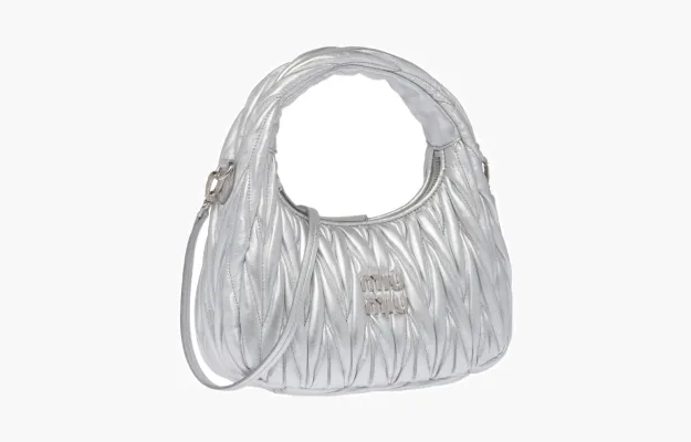 Сумки Miu Miu Wander matelassé nappa leather hobo bag «Silver» 