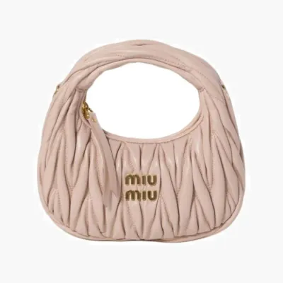Сумки Miu Miu Wander matelassé nappa leather hobo mini-bag «Powder Pink» 