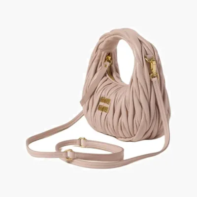 Сумки Miu Miu Wander matelassé nappa leather hobo mini-bag «Powder Pink» 
