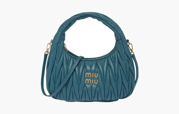 Сумки Miu Miu Wander Materasse Nappa Leather Mini Hobo Tote Bag «Blue» 