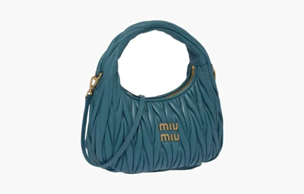 Сумки Miu Miu Wander Materasse Nappa Leather Mini Hobo Tote Bag «Blue» 
