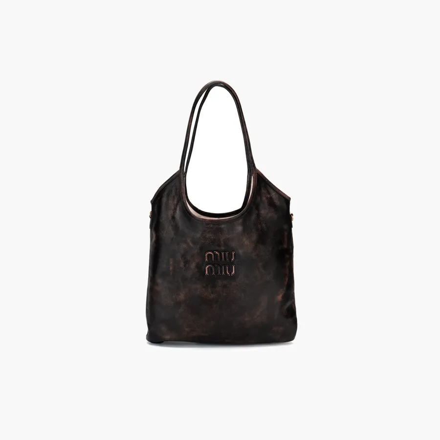 Miu Miu Ivy Leather Bag In Leather-Embossed «Sand Coffee»
