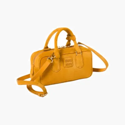 Сумки Miu Miu Arcadie padded suede top-handle bag «Whiskey» желтый