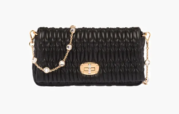 Сумки Miu Miu Crystal Cloque Nappa Leather Shoulder Bag «Black» 