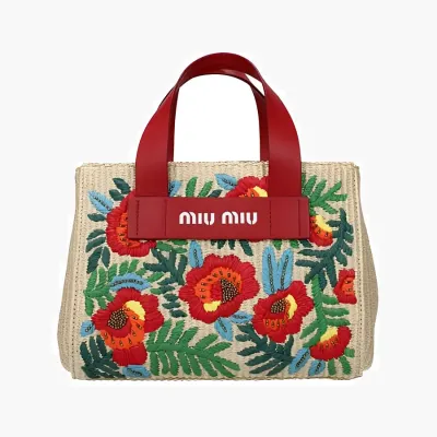 Сумки Miu Miu Floral embroidery straw bowling bag «Multicolour» 