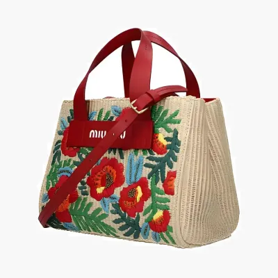 Сумки Miu Miu Floral embroidery straw bowling bag «Multicolour» 