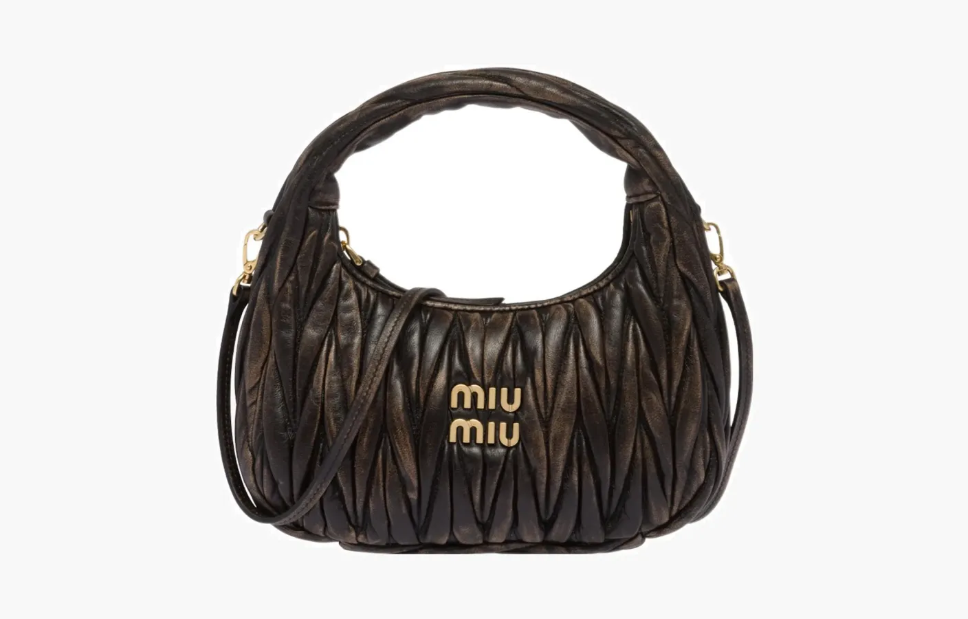 Miu Miu Wander matelassé nappa leather mini hobo bag «Brown»