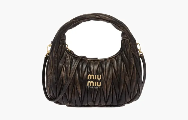 Сумки Miu Miu Wander matelassé nappa leather mini hobo bag «Brown» 