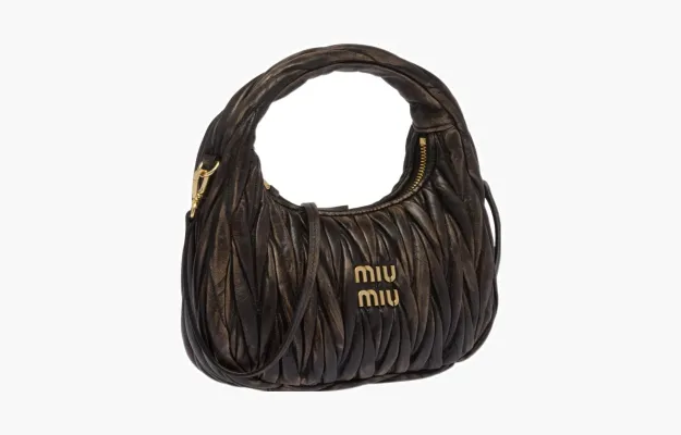 Сумки Miu Miu Wander matelassé nappa leather mini hobo bag «Brown» 