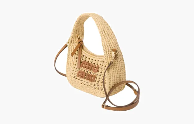 Сумки Miu Miu Wander woven fabric hobo bag «Beige/Cognac» 