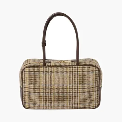 Сумки Miu Miu Beau Tartan Top-Handle Bag with Leather Details «Cocoa Brown» 