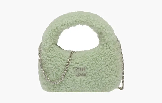 Сумки Miu Miu Wander shearling mini hobo bag «Green» 