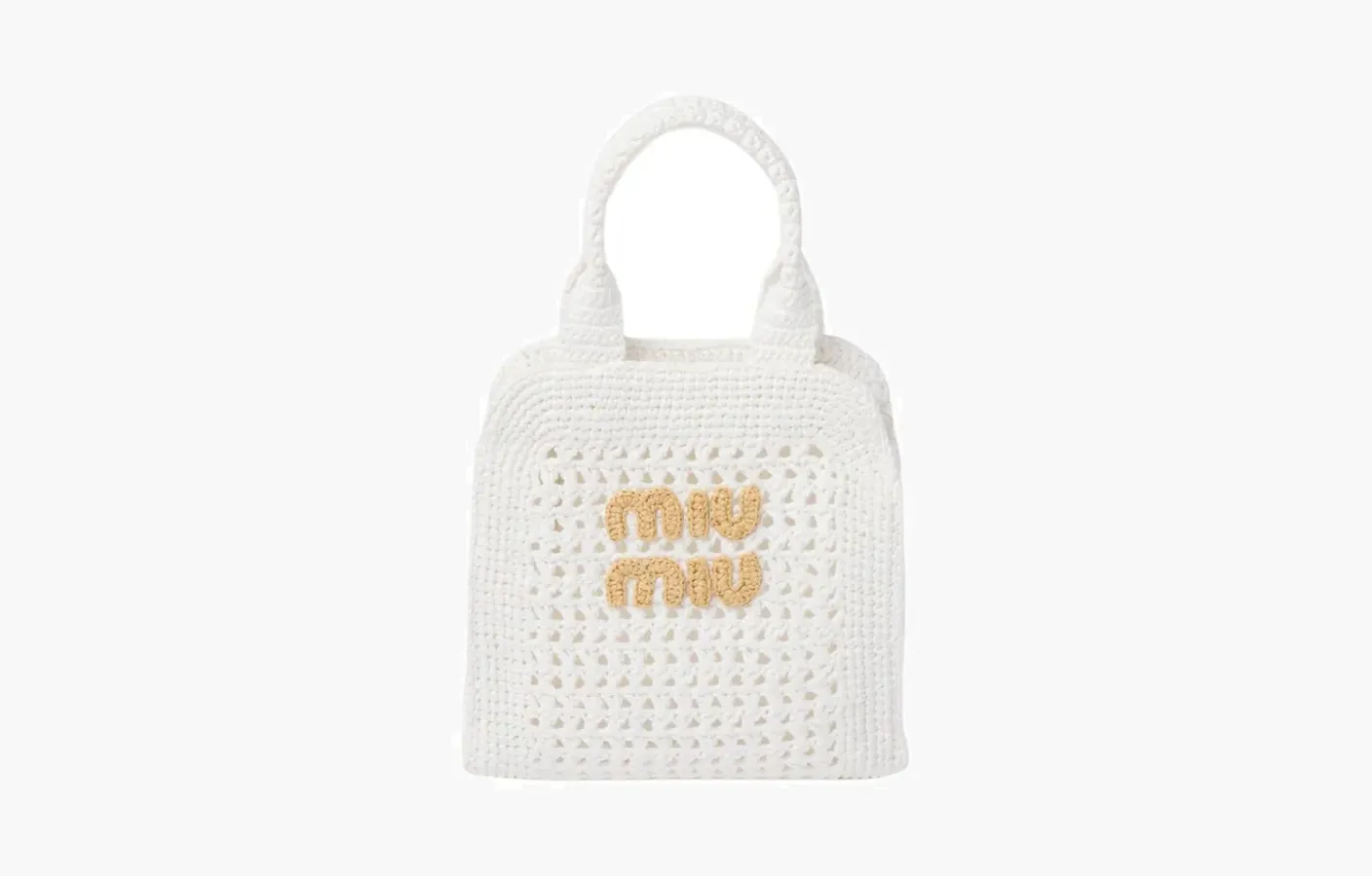 Miu Miu Raffia-effect Crochet Fabric Tote Bag «White/Beige»