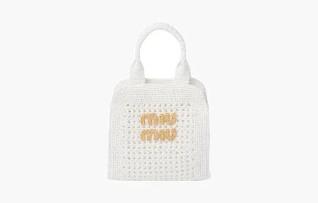Сумки Miu Miu Raffia-effect Crochet Fabric Tote Bag «White/Beige» 