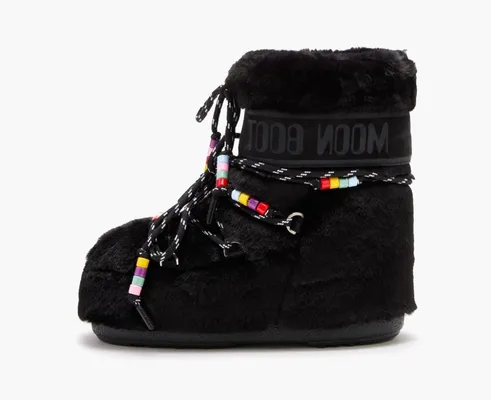 Обувь Moon Boot Icon Low «Black Faux-Fur Beads» черный