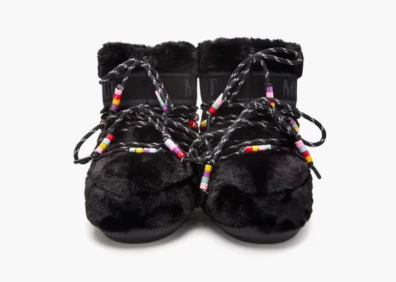 Обувь Moon Boot Icon Low «Black Faux-Fur Beads» черный