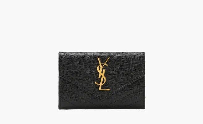 Аксессуары Saint Laurent Cassandre Grain De Poudre Envelope Wallet «Small Noir» черный