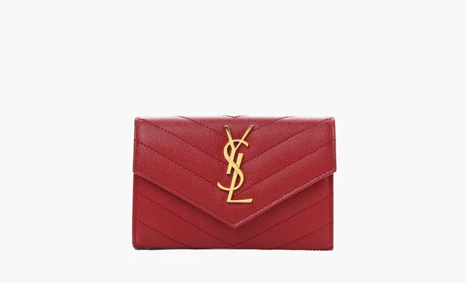 Аксессуары Saint Laurent Cassandre Grain De Poudre Envelope Wallet «Small Rouge Opyum» красный