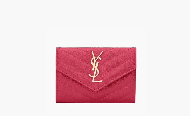 Аксессуары Saint Laurent Cassandre Grain De Poudre Envelope Wallet «Small Fuchsia» розовый