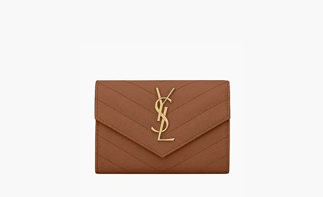 Аксессуары Saint Laurent Cassandre Grain De Poudre Envelope Wallet «Small Dark Natural» коричневый