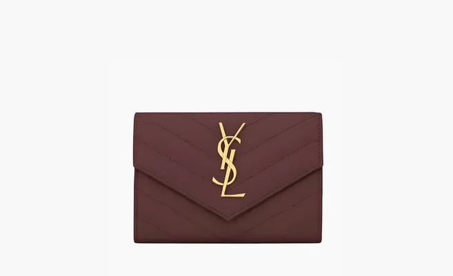 Аксессуары Saint Laurent Cassandre Grain De Poudre Envelope Wallet «Small Rouge Legion» коричневый