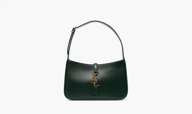 Сумки Saint Laurent Bronze Monogram Le 5 A 7 Hobo Bag in Smooth Leather «Vert Fonce» зеленый