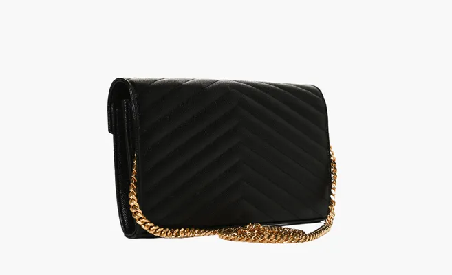 Аксессуары Saint Laurent Monogram Chain Wallet «Matelasse Grain de Poudre Gold-tone Black» черный