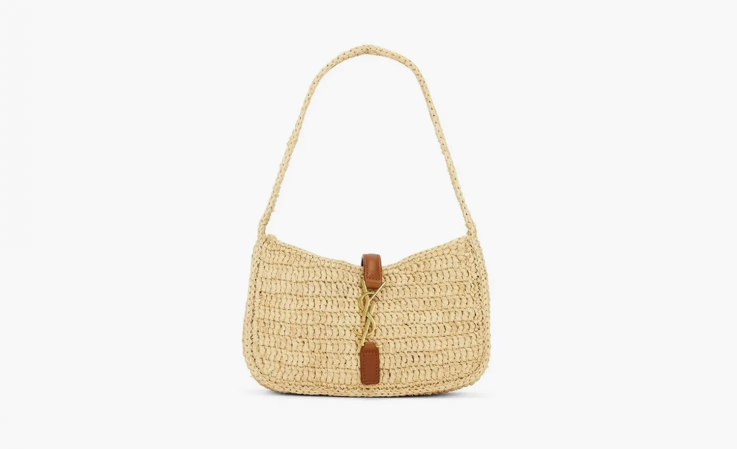 Saint Laurent Le 5 A 7 Mini Hobo Bag in Raffia «Natural/Brick»