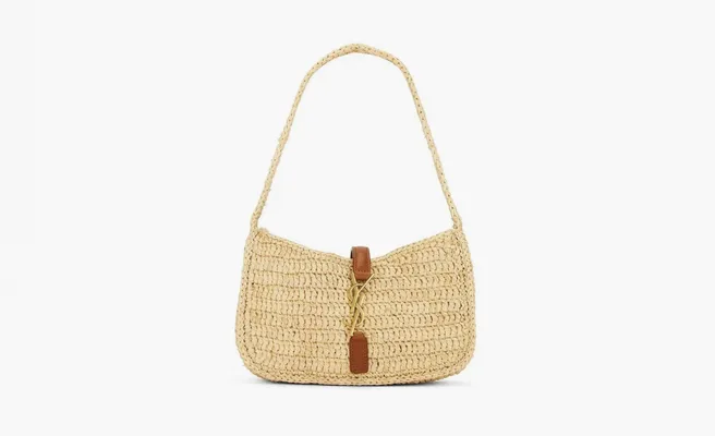 Сумки Saint Laurent Le 5 A 7 Mini Hobo Bag in Raffia «Natural/Brick» бежевый