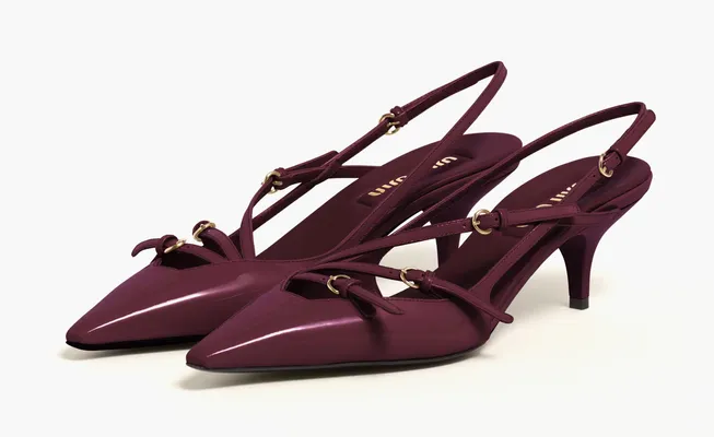Обувь Miu Miu Patent Leather Slingbacks With Buckles «Crimson» бордовый