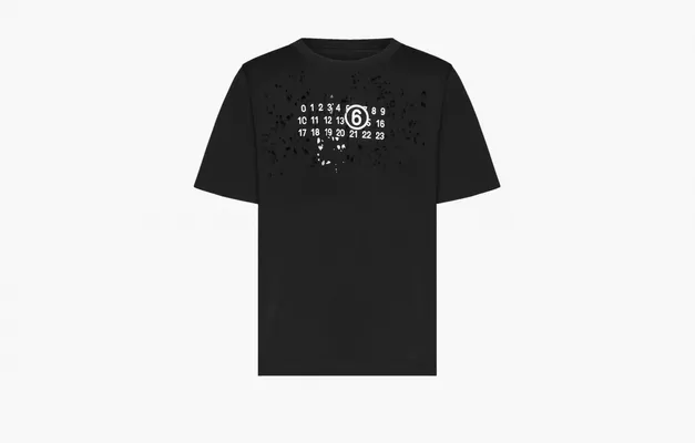 Одежда MM6 Maison Margiela Destroyed Logo T-Shirt «Black» chyernye