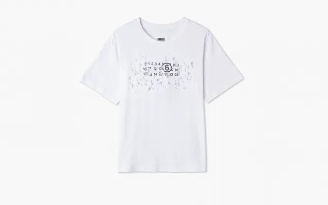 Одежда MM6 Maison Margiela Destroyed Logo Print T-Shirt «White» белый