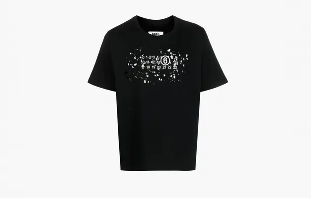 Одежда MM6 Maison Margiela Destroyed Logo Print T-Shirt «Black» черный