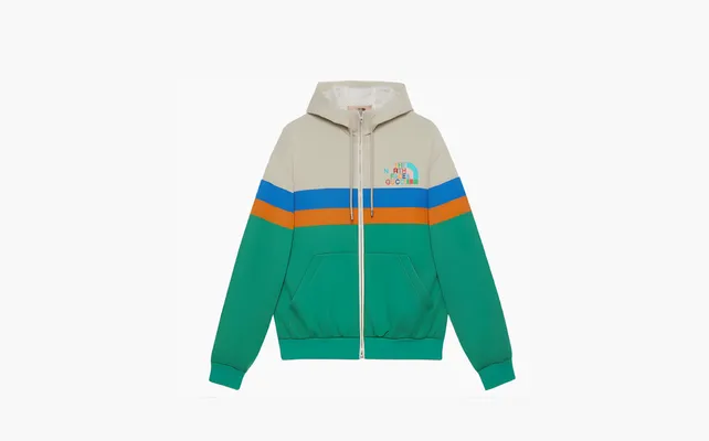  Gucci x The North Face Hooded Jacket «Ivory/Green» zelyenye