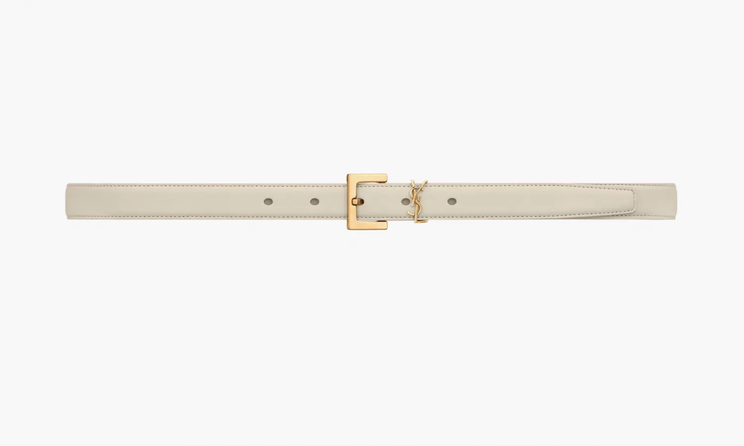 Saint Laurent Cassandre Thin Leather Belt With Square Buckle «Blanc Vintage»