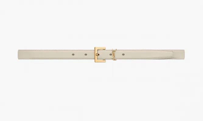 Аксессуары Saint Laurent Cassandre Thin Leather Belt With Square Buckle «Blanc Vintage» belye