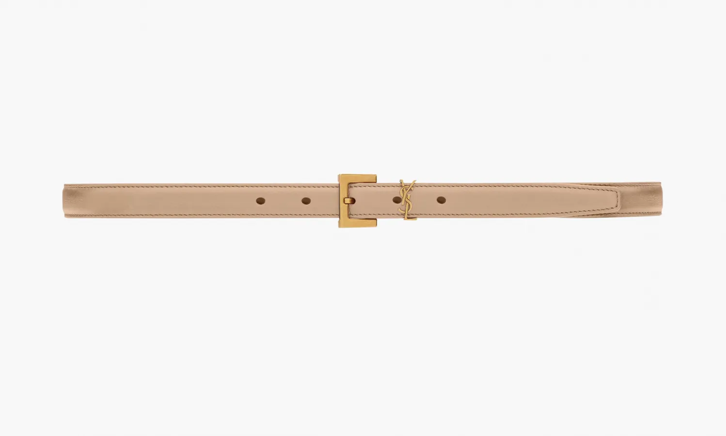 Saint Laurent Cassandre Thin Leather Belt With Square Buckle «Dark Beige»