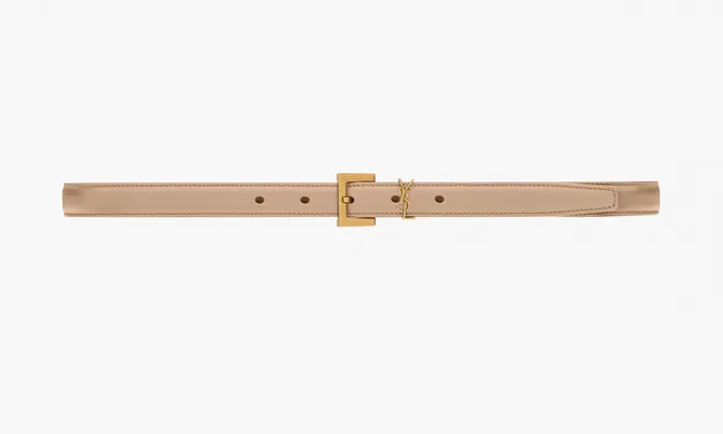 Аксессуары Saint Laurent Cassandre Thin Leather Belt With Square Buckle «Dark Beige» bezhevye