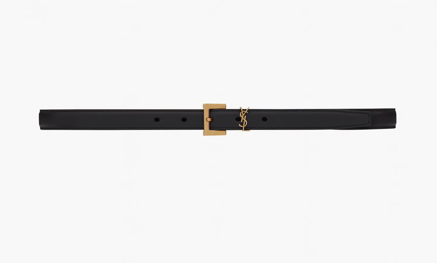 Saint Laurent Cassandre Thin Leather Belt With Square Buckle «Black»