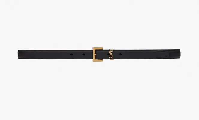 Аксессуары Saint Laurent Cassandre Thin Leather Belt With Square Buckle «Black» chyernye