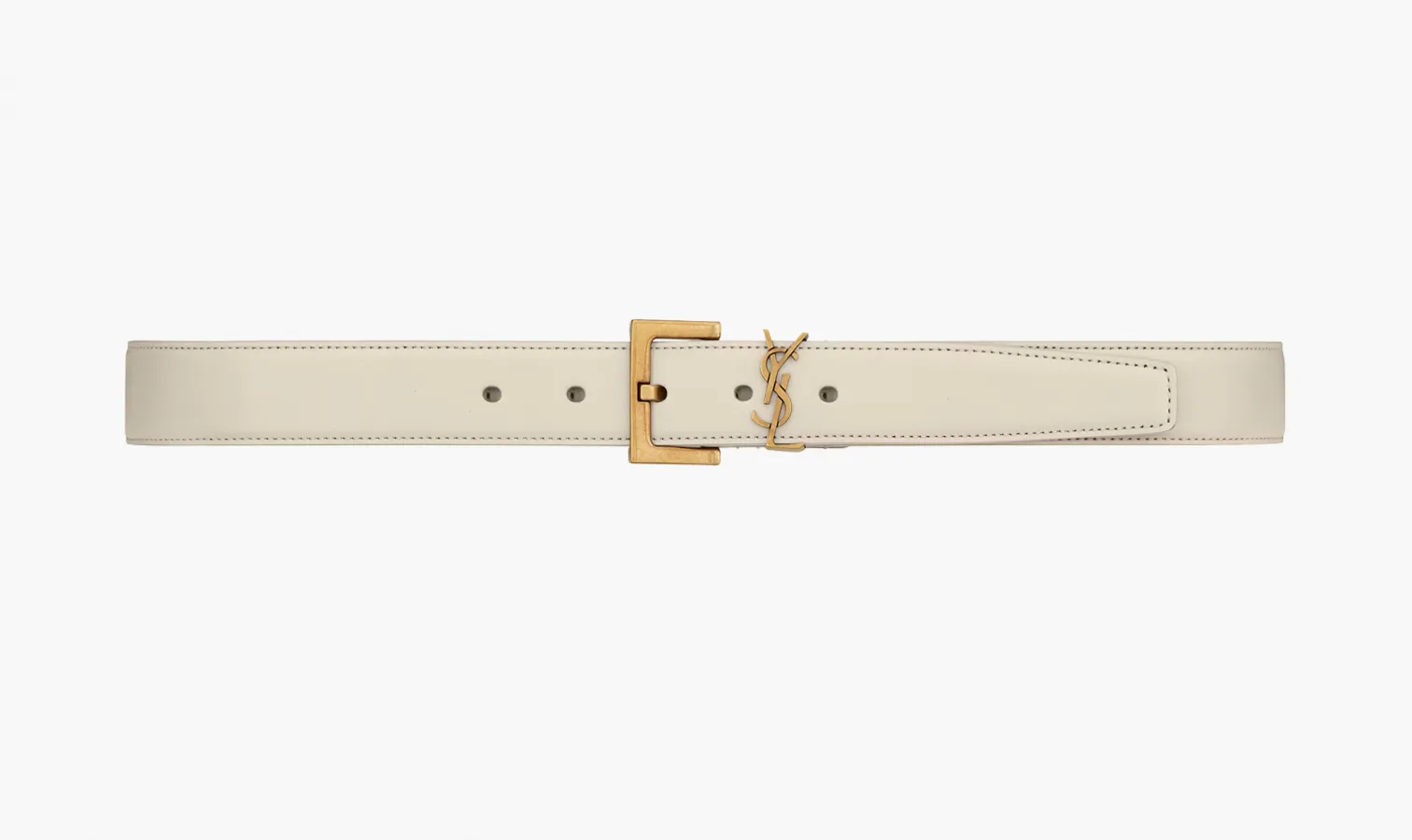 Saint Laurent Cassandre Shiny Leather Belt With Square Buckle «Blanc Vintage»
