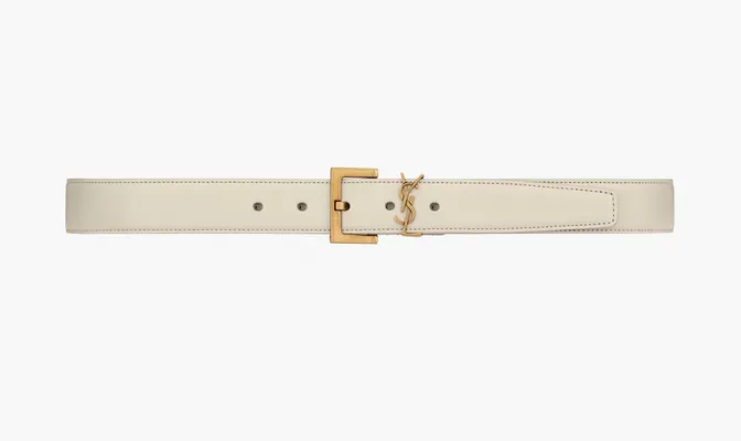 Аксессуары Saint Laurent Cassandre Shiny Leather Belt With Square Buckle «Blanc Vintage» belye