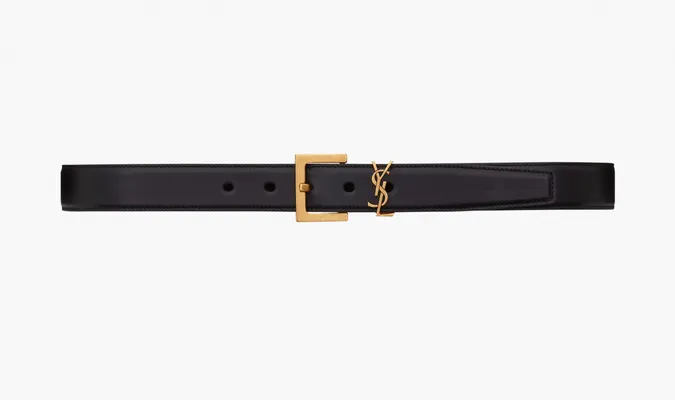 Аксессуары Saint Laurent Cassandre Belt With Square Buckle In Smooth Leather «Black» chyernye