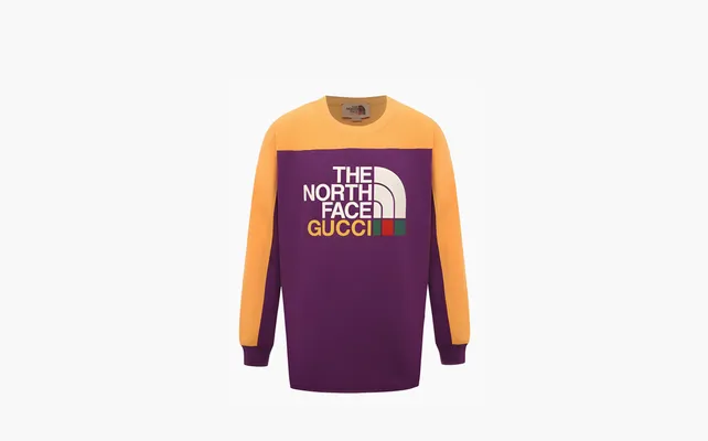 Одежда Gucci x The North Face Long Sleeve Cotton T-Shirt «Purple Yellow» fioletovye