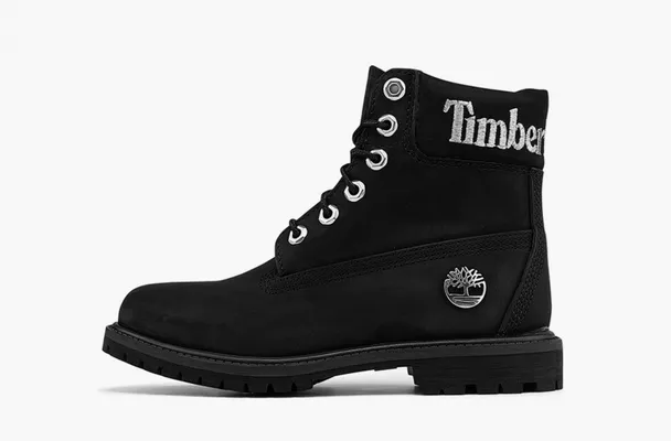 Обувь Timberland 6 Inch Premium Waterproof Boots WMNS «Black Nubuck With Silver Logo» chyernye