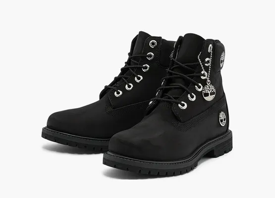 Обувь Timberland 6 Inch Premium Waterproof Boots WMNS «Black Nubuck With Silver Logo» chyernye